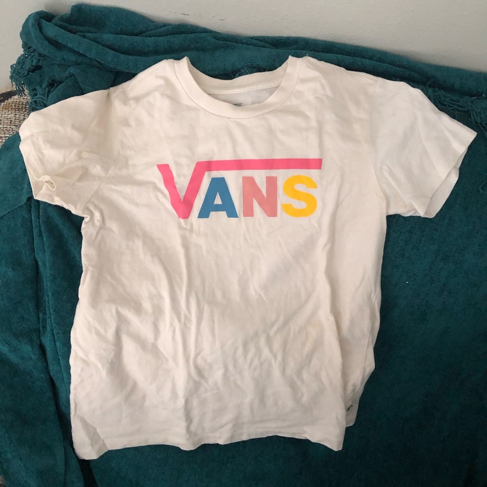 Vans Tee with Pink, Blue, and Yellow Logo